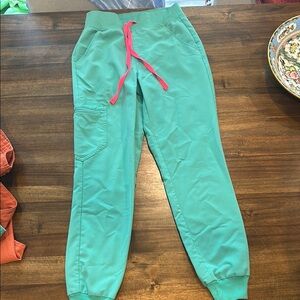 Figs Teal Joggers with Pink Drawstring